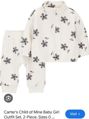 Carter's Cream and Gray Floral 2-Piece Baby Pajama Set